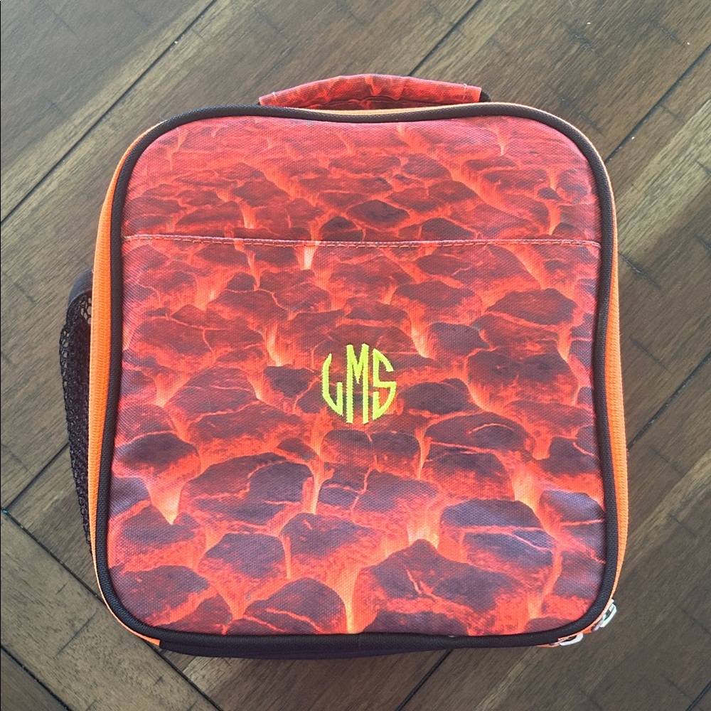 Pottery Barn Teen Lunch Bag Embroidered “LMS” Fire Print